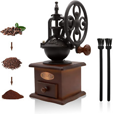 Vintage Wooden Hand Manual Coffee Bean Grinder Mill Antique Cast Iron Roller NEW picture