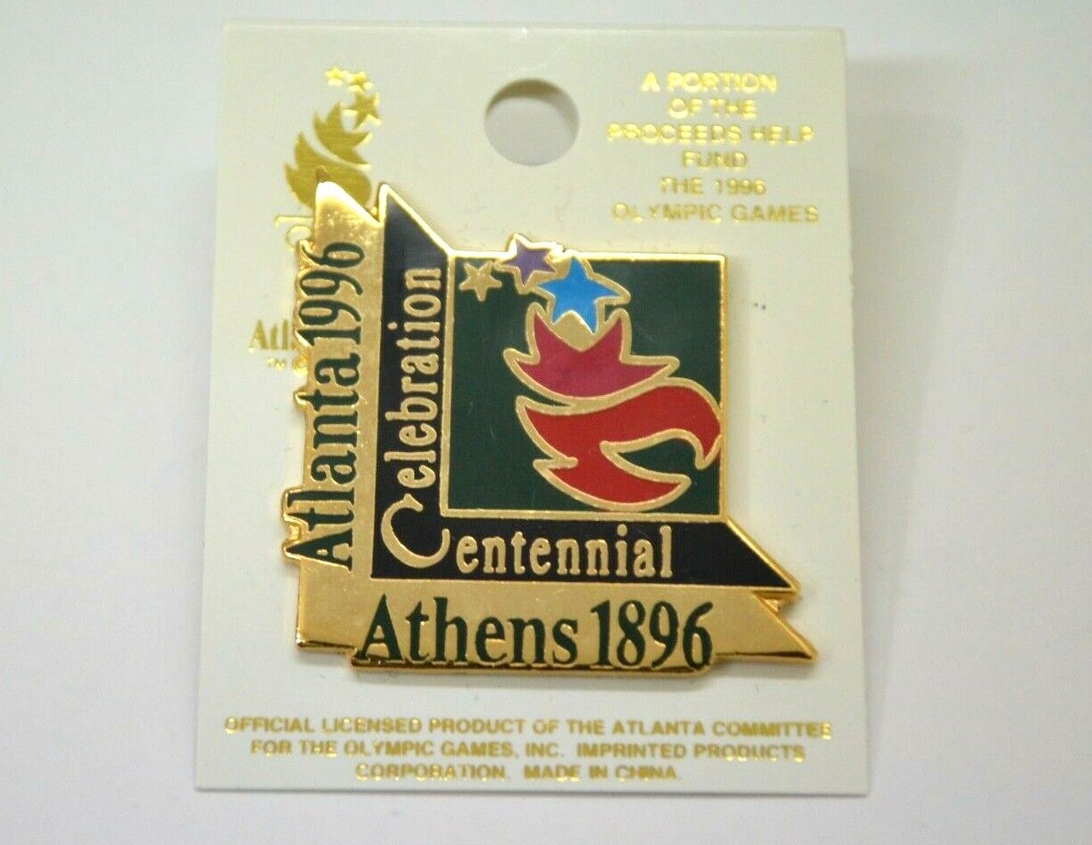 1996 Atlanta Olympics Athens Pin 100 Year Centennial Celebration Lapel Hat Vtg