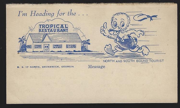 Tropical Restaurant Brunswick Georgia Wow What a Menu Vintage Unused Postcard