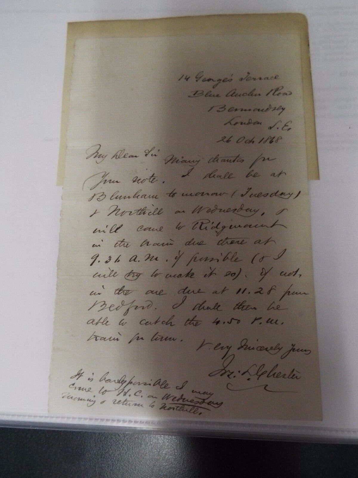 American genealogist, poet Joseph Lemuel Chester - 1868 - signed letter