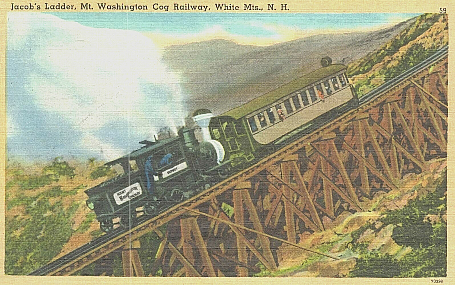 VIntage Postcard-Jacob\'s Ladder, Mt. Washington Cog Railway,White Mts., NH