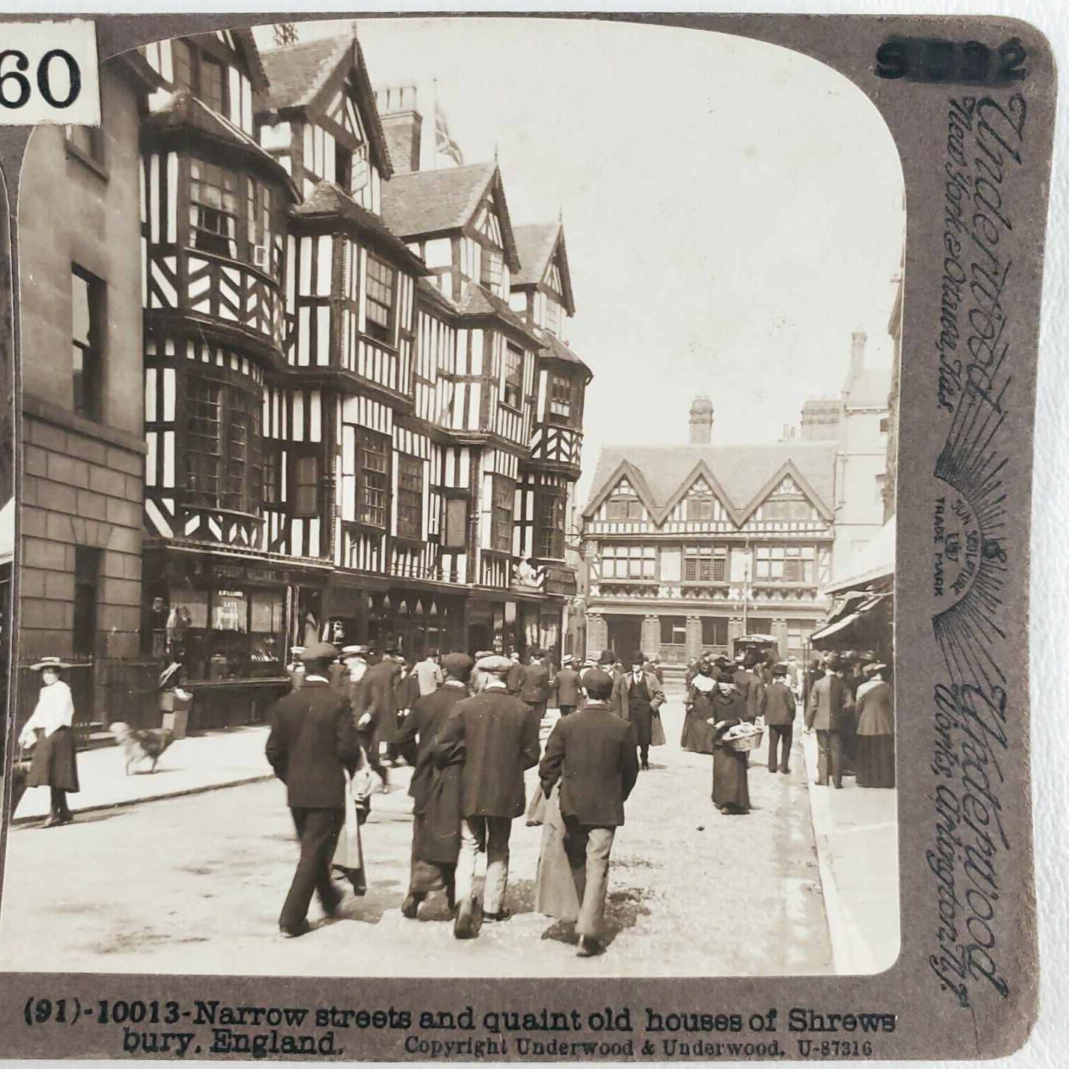 Shrewsbury England Street Walking Stereoview c1905 Underwood Antique Photo C695