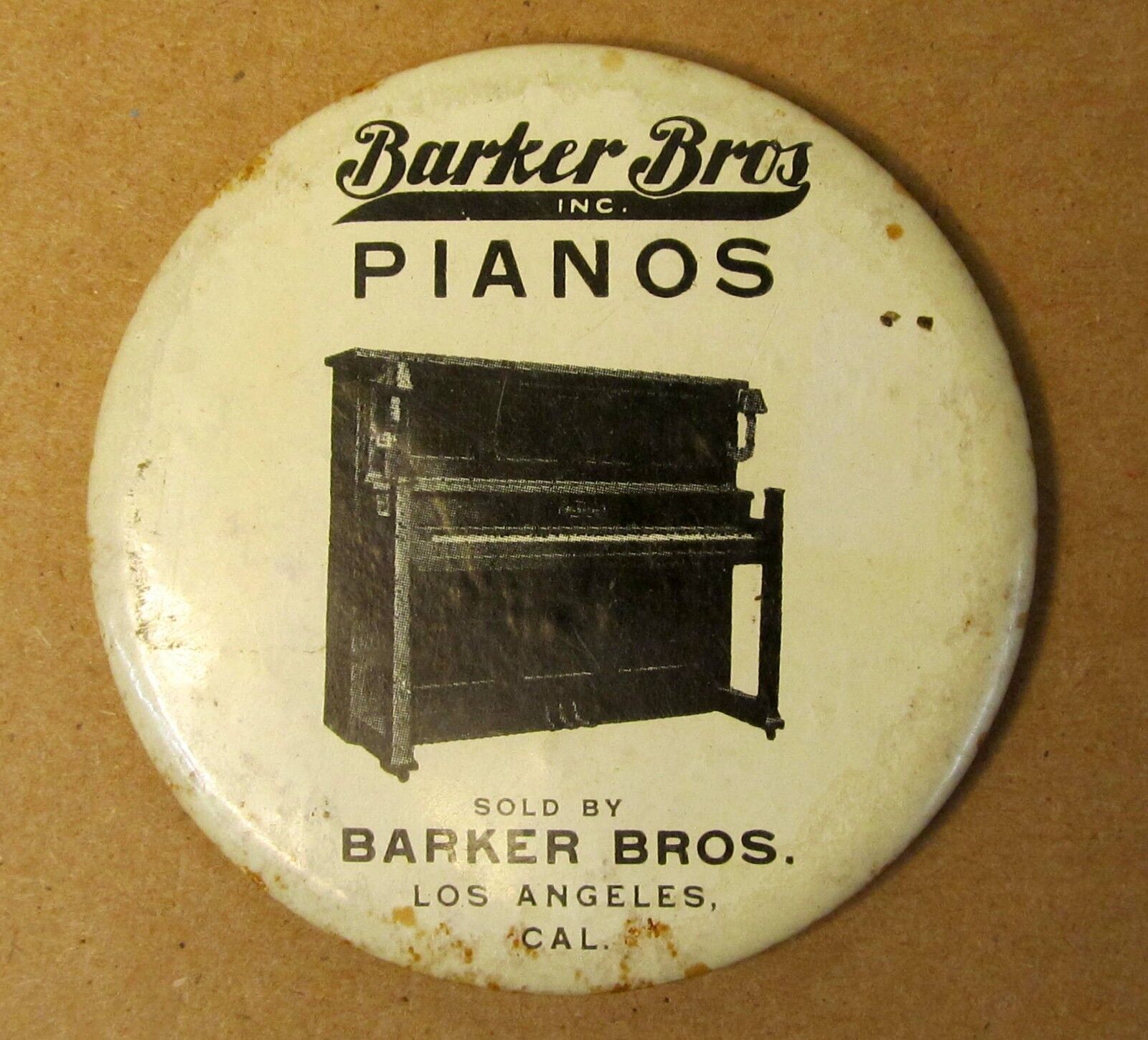 1920\'s or older BARKER BROS. PIANOS Los Angeles advertising pocket mirror