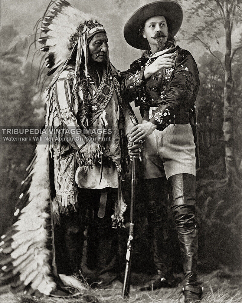 Antique 1885 CHIEF SITTING BULL and BUFFALO BILL CODY Photo - Old Wild West Show