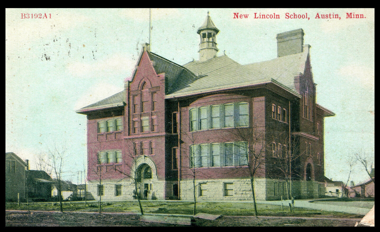 New Lincoln School Austin Minnesota Exterior View 1910 Divided Postcard