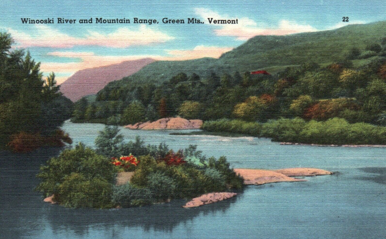Green Mts., VT, Winooski River & Mountain Range, Linen Vintage Postcard a5805