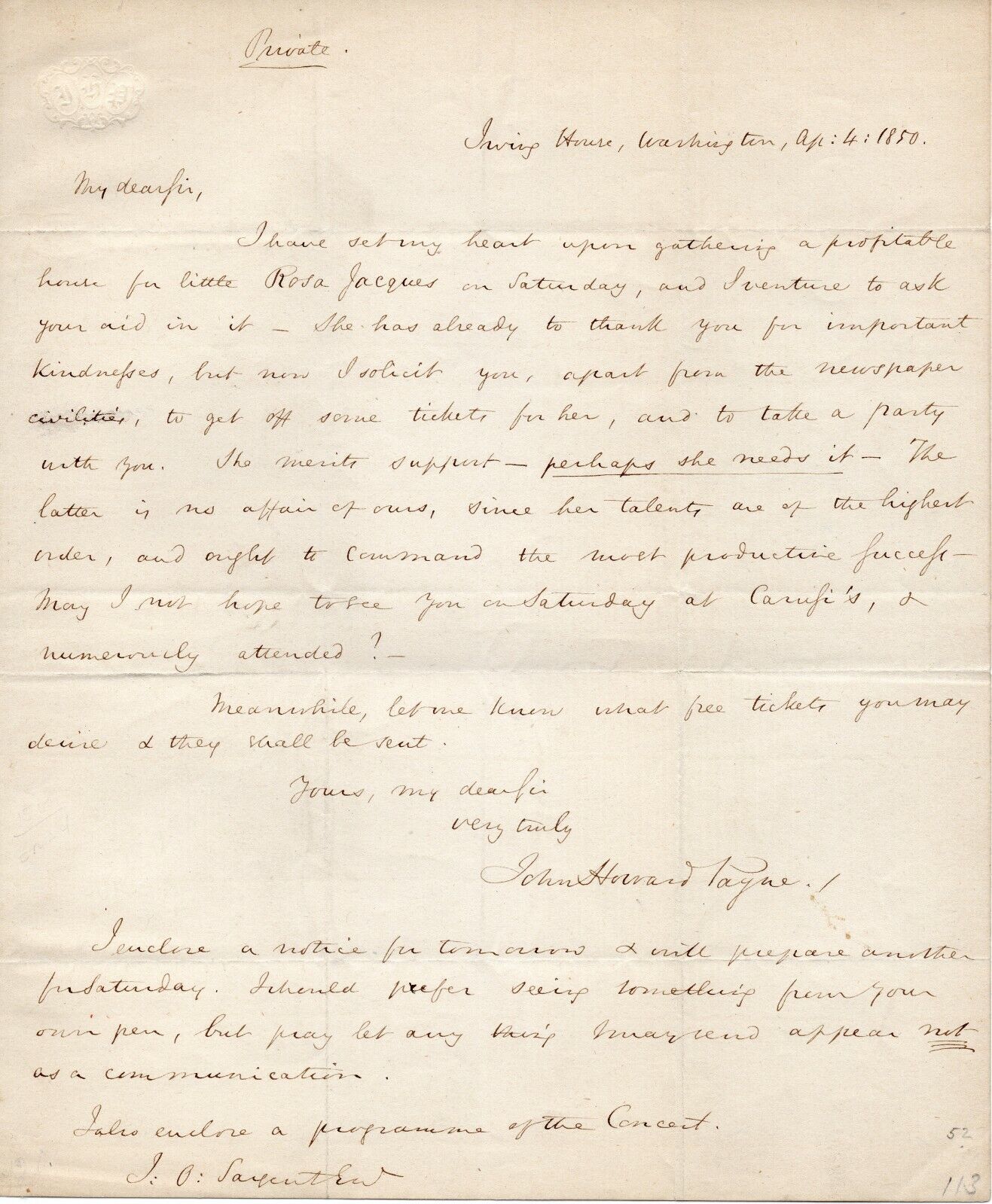 Original Letter Written & Signed by John Howard Payne \