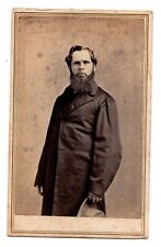 ANTIQUE CDV CIRCA 1860s MILLER HANDSOME BEARDED MAN HOLDING HAT ROXBURY MASS. picture