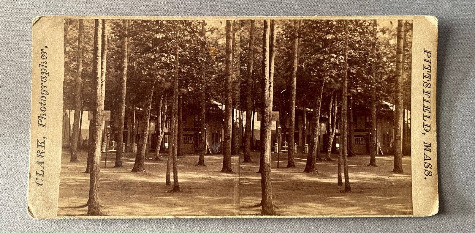Pittsfield Massachusetts -  Early CLARK Original Stereoview of Fountain Square