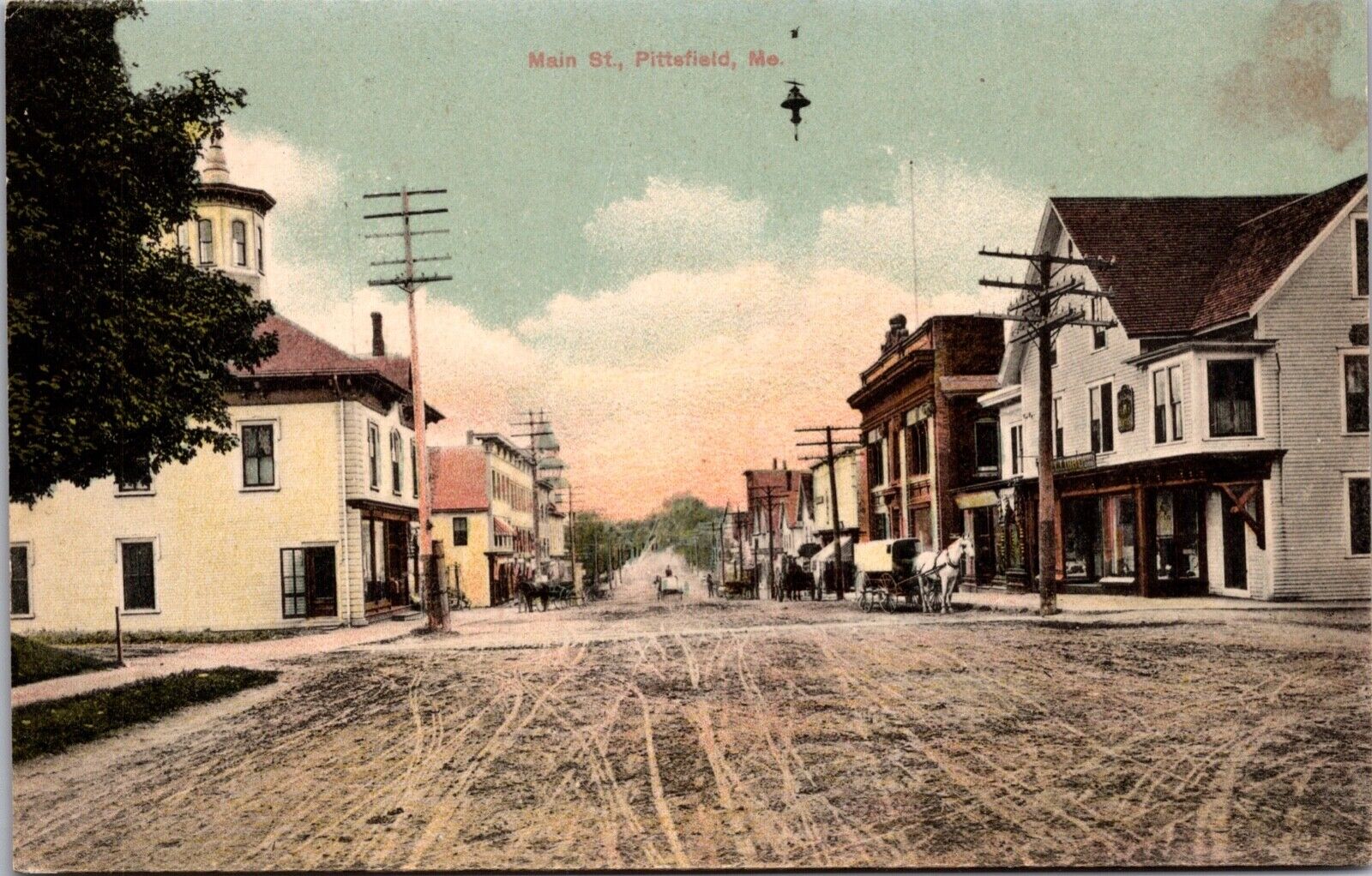Postcard Main Street in Pittsfield, Maine~135515