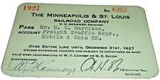 1927 MINNEAPOLIS & ST. LOUIS RAILROAD COMPANY EMPLOYEE PASS #4962 picture
