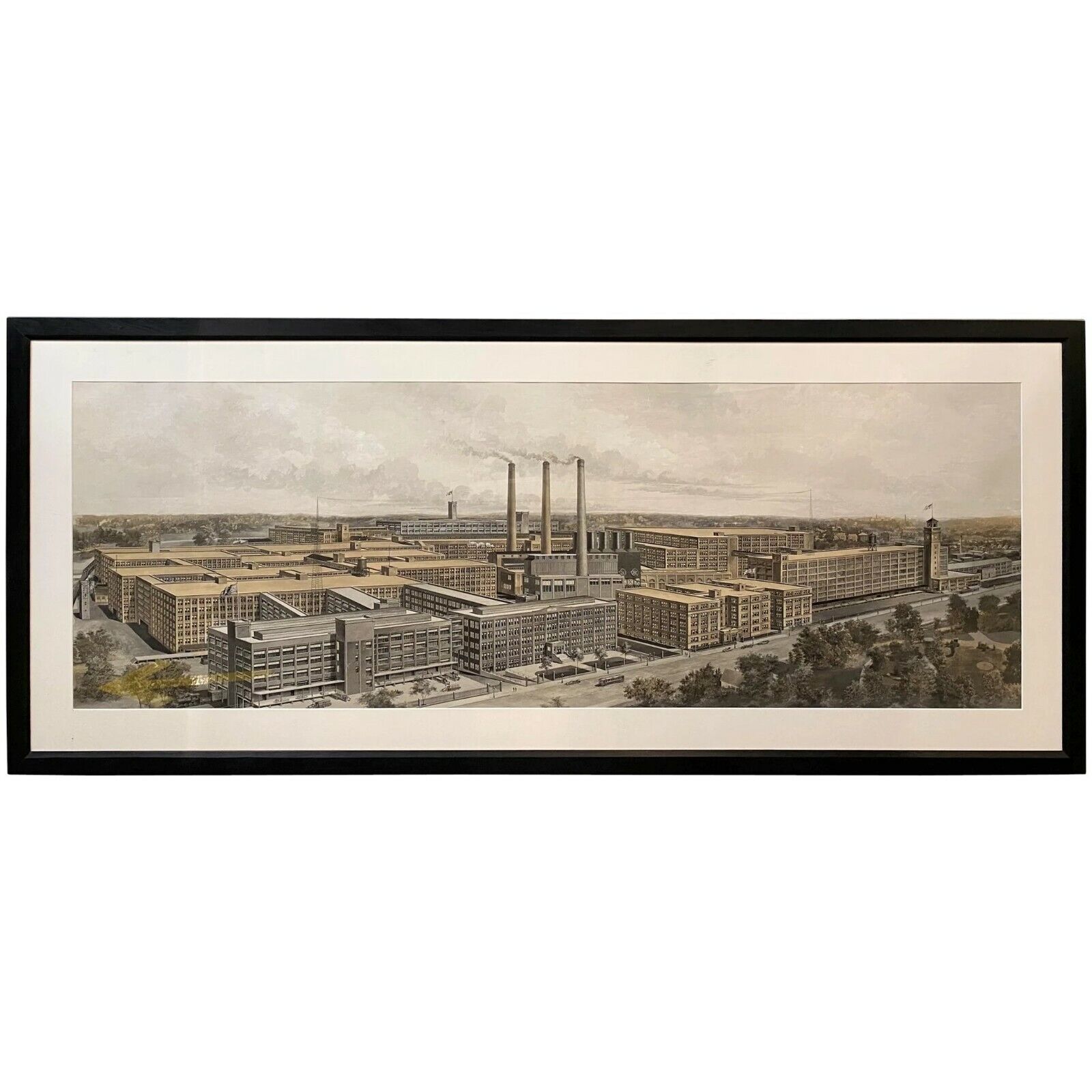 Goodyear Panoramic Factory Print with Gouache by Woodbury & Co, Worcester MA