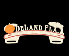 Vtg Deland FLA Athens of Florida Metal License Plate Topper Grouper Fish Orange picture