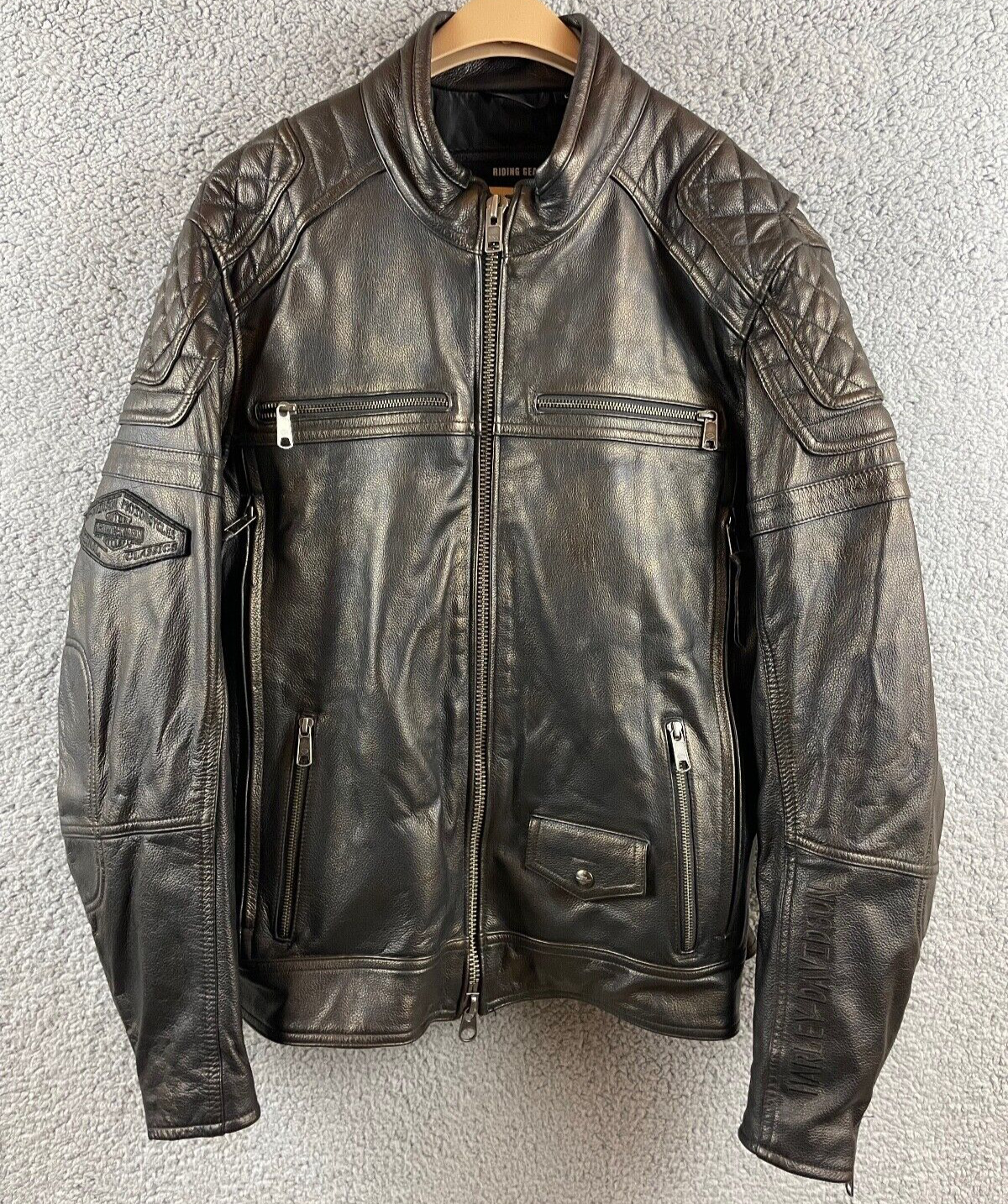 Harley Davidson Benson Cowhide Leather Motorcycle Jacket L Vintage Bronze