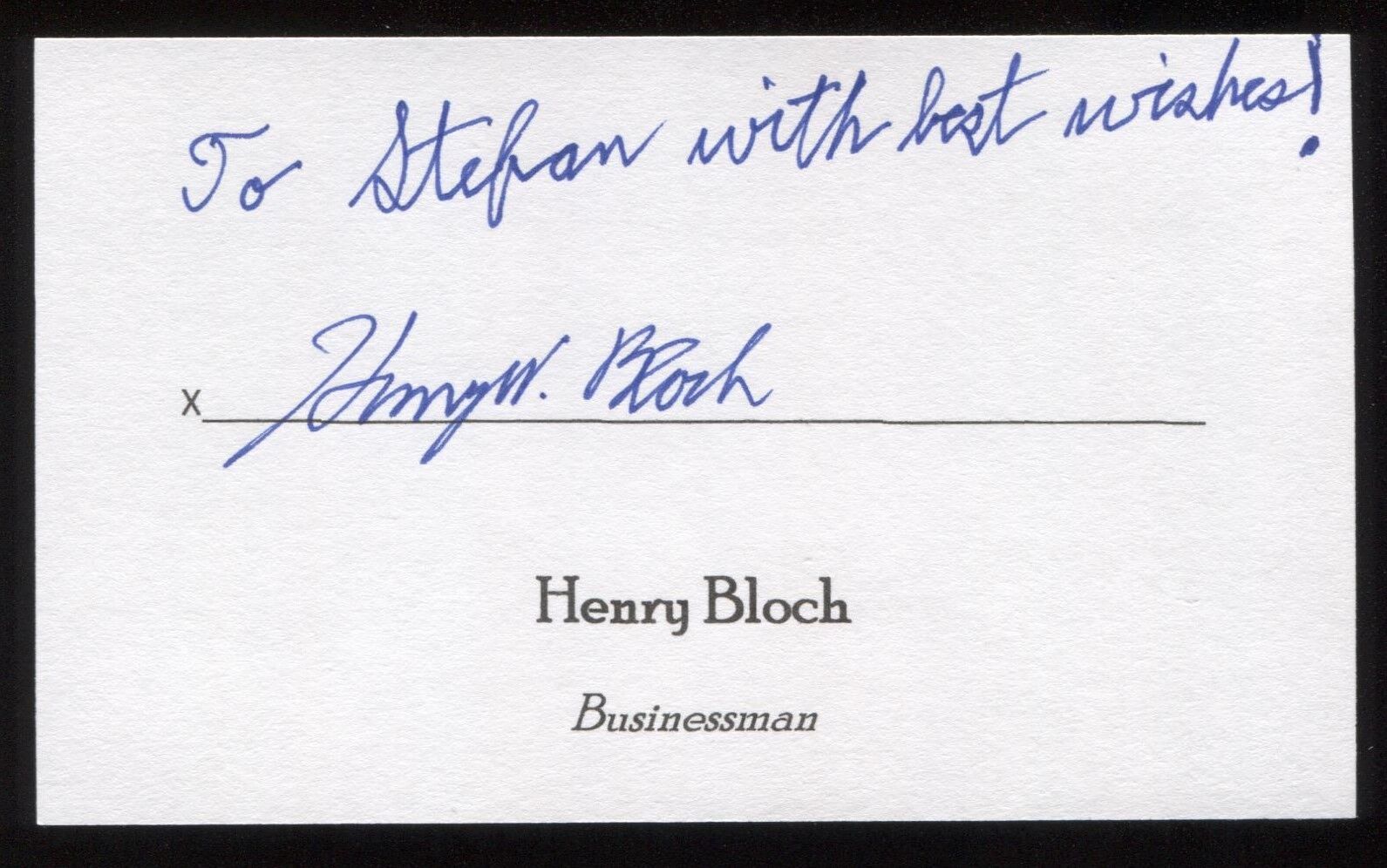 Henry Bloch Signed 3x5 Index Card Signature Autographed Businessman