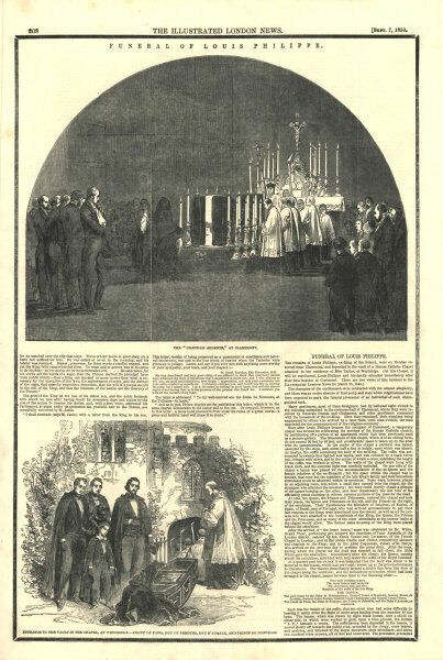 Louis Philippe funeral: Chapelle Ardente, Claremont. Chapel vault Weybridge 1850