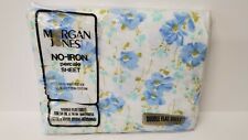 Vintage Morgan Jones Double Flat Sheet Princess Blue Flower Pattern BRAND NEW picture