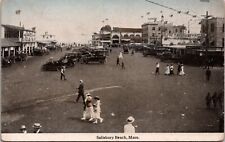 1900s Salisbury Beach Massachusetts MA Postcard Amusement Park Busy Street Scene picture