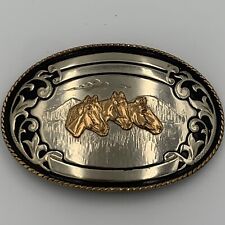 Vintage Comstock Silversmiths German Silver Belt Buckle, Horse/Mountains picture