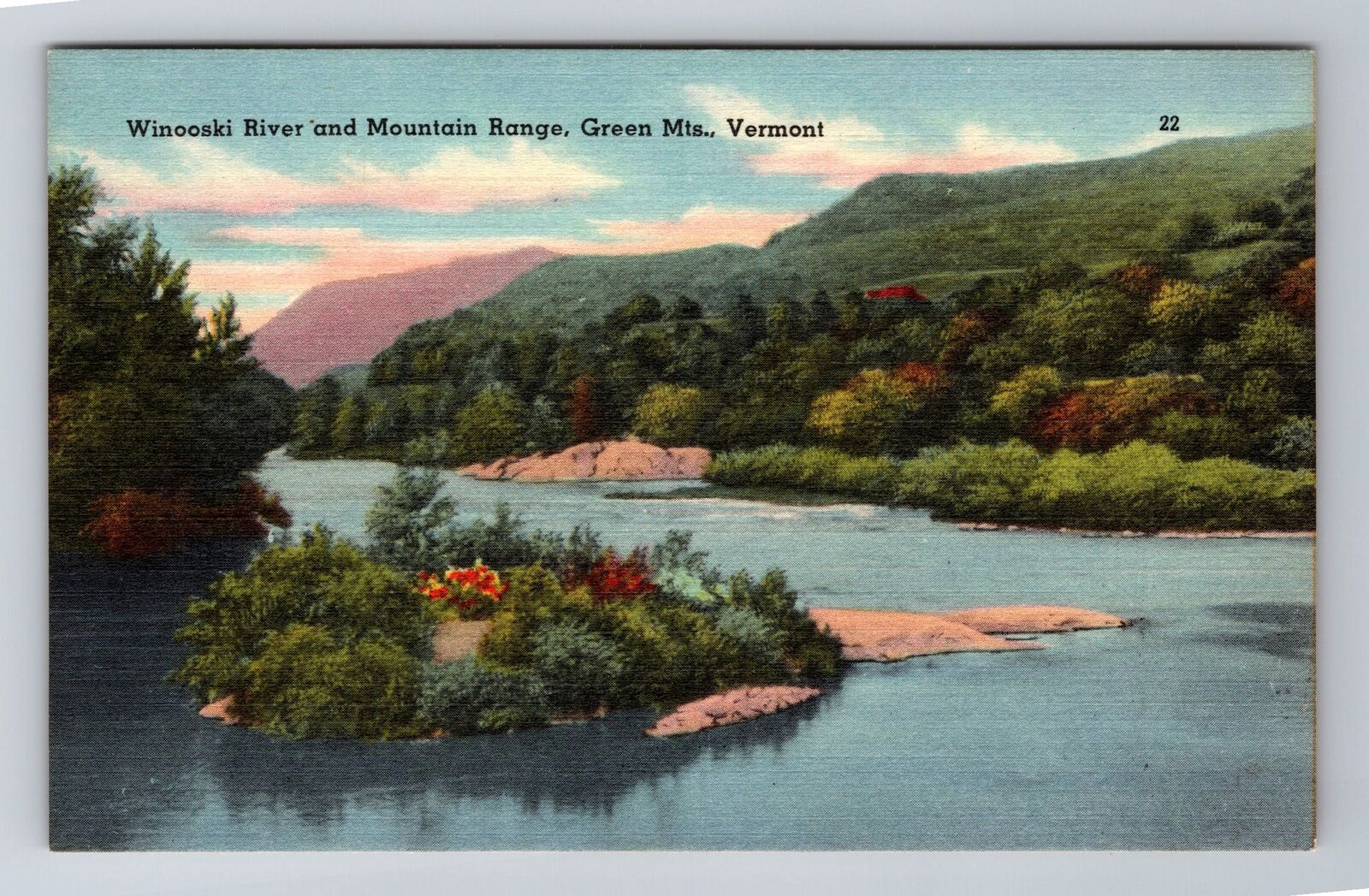 Green Mountains VT-Vermont, Winooski River, Mountain Range, Vintage Postcard