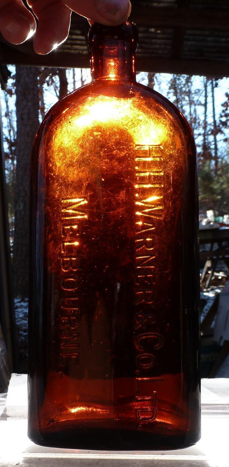 H.H.WARNER-MELBOURNE-Rich Orange Amber-Large Size Medicine Bottle-c1910