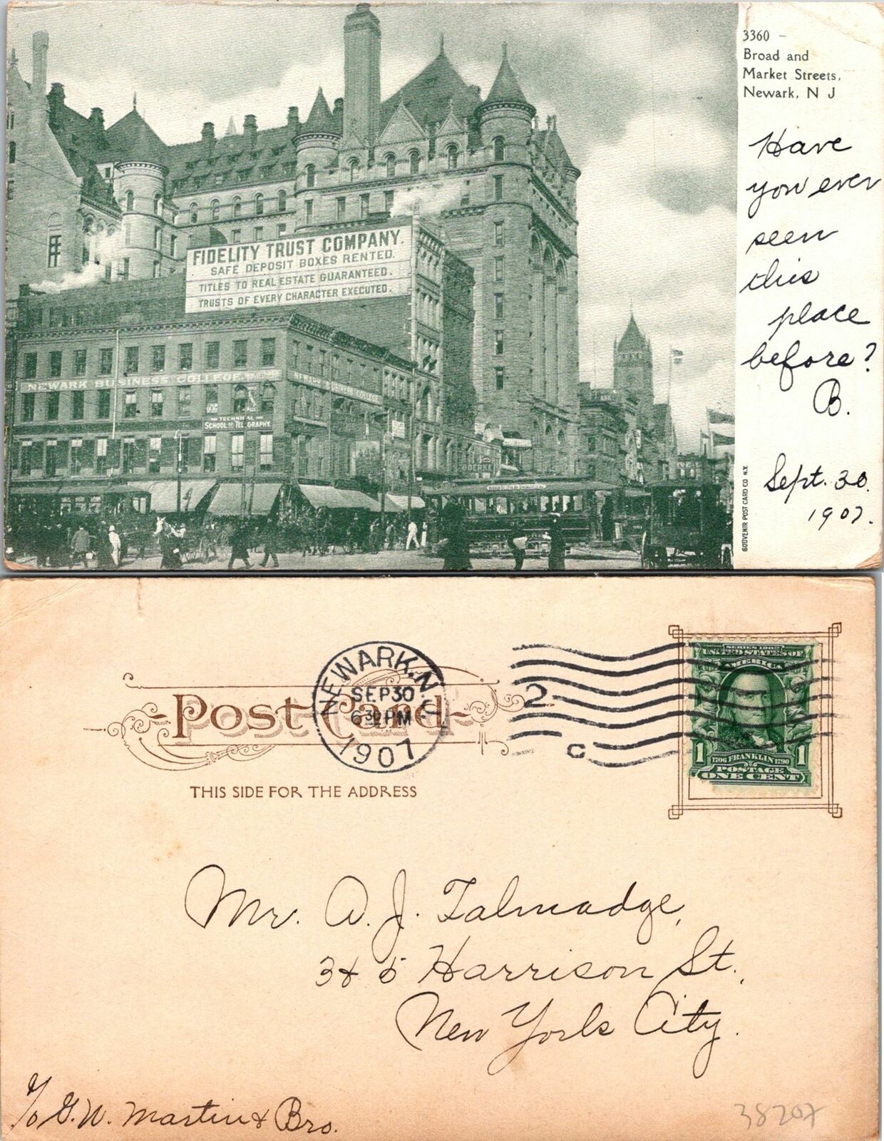 Newark NJ Broad and Market Streets Postcard Used (38207)