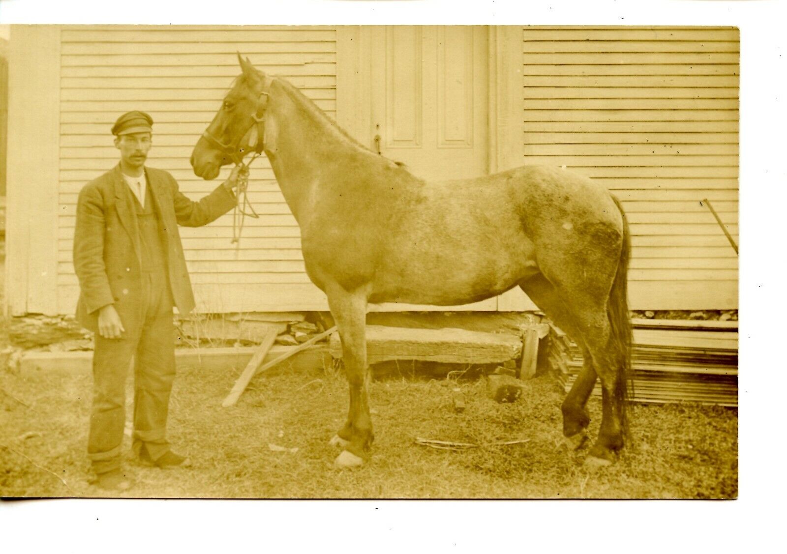 Named Man w/ Horse-Alburg-now Alburgh-Vermont-Vintage RPPC Real Photo Postcard