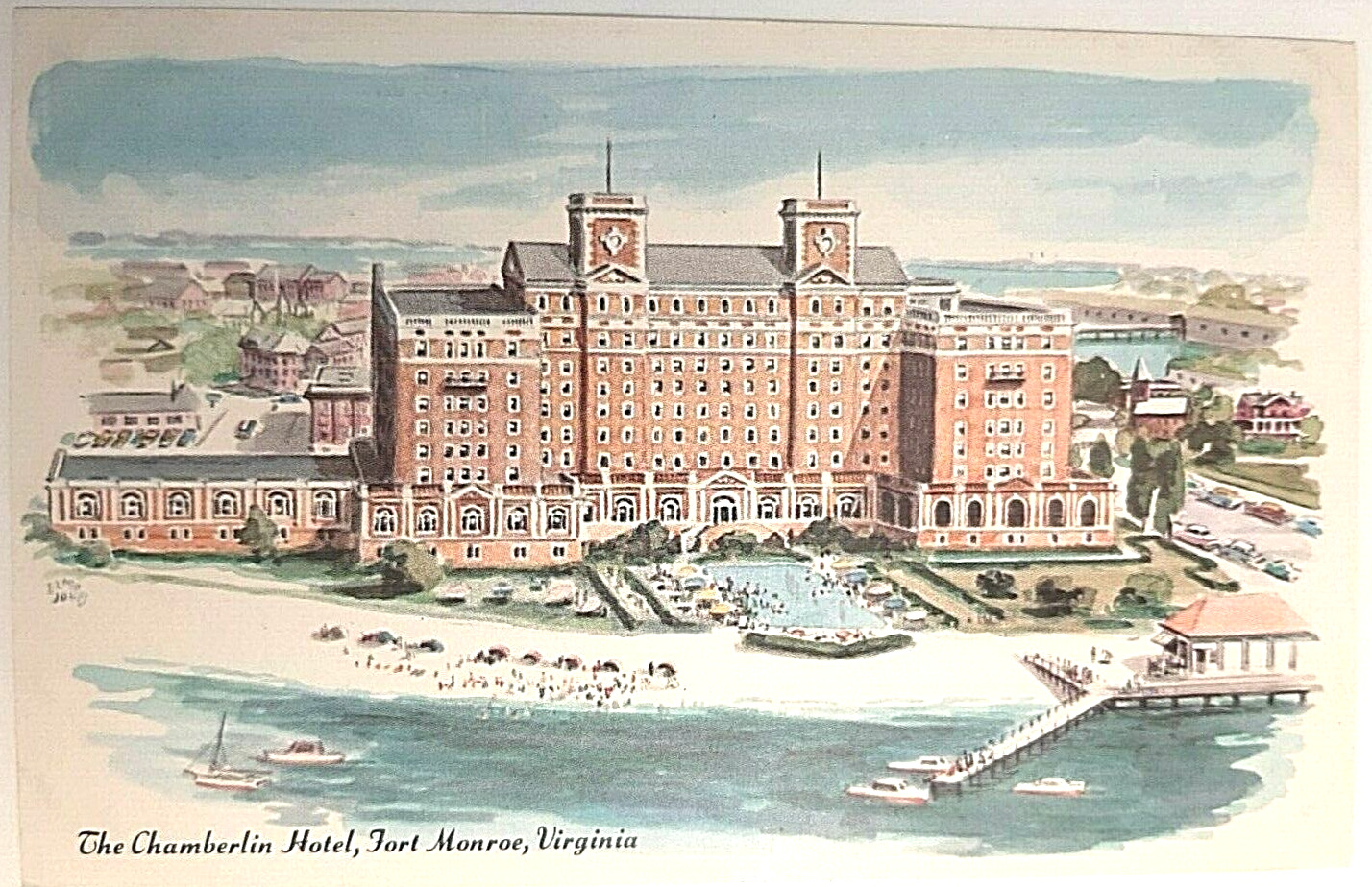 The Chamberlin Hotel Fort Monroe VA Postcard on historic Hampton Roads