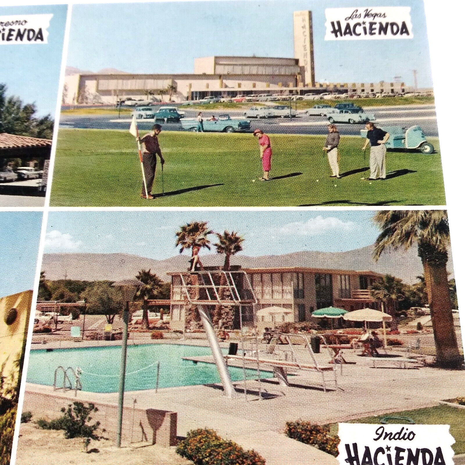 Hacienda Motel Fresno Bakersfield Indio CA California Postcard Multi-view