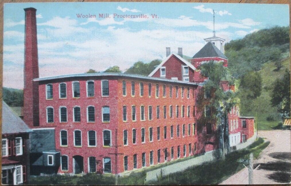 Proctorsville, VT 1917 Postcard: Woolen Mill w/Londonderry, Vermont Postmark