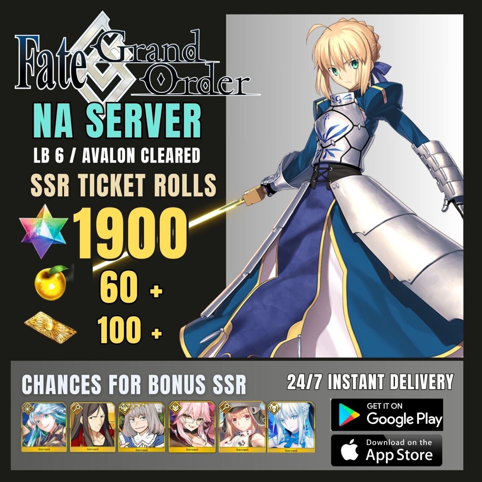 [NA]Fate Grand Order 1900 Reroll LB 6 Cleared FGO