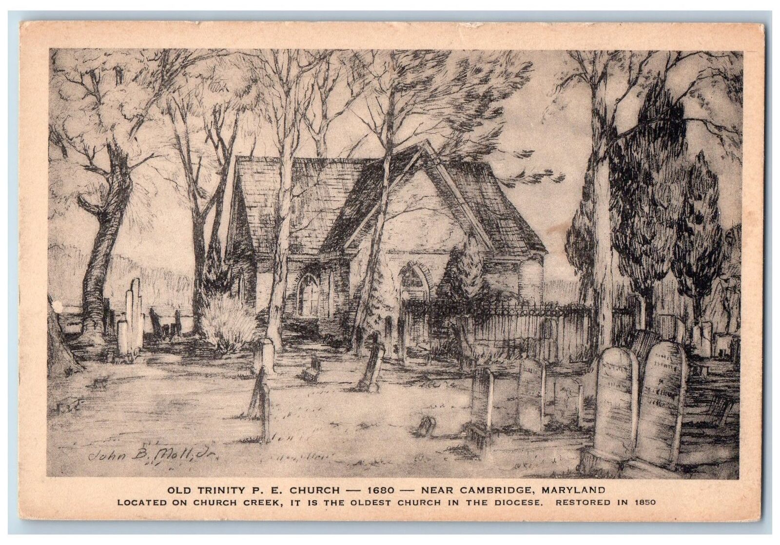 Cambridge Maryland MD Postcard Old Trinity Protestant Episcopal Church c1920\'s