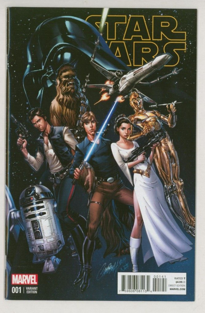 J Scott Campbell 1:50 Star Wars #1 Marvel Comic Variant Cover Art Leia Vader Han