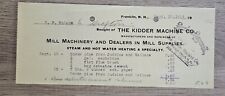 1919  Kidder Machine Co Mill Machinery & Supplies Billhead Receipt Franklin, NH picture