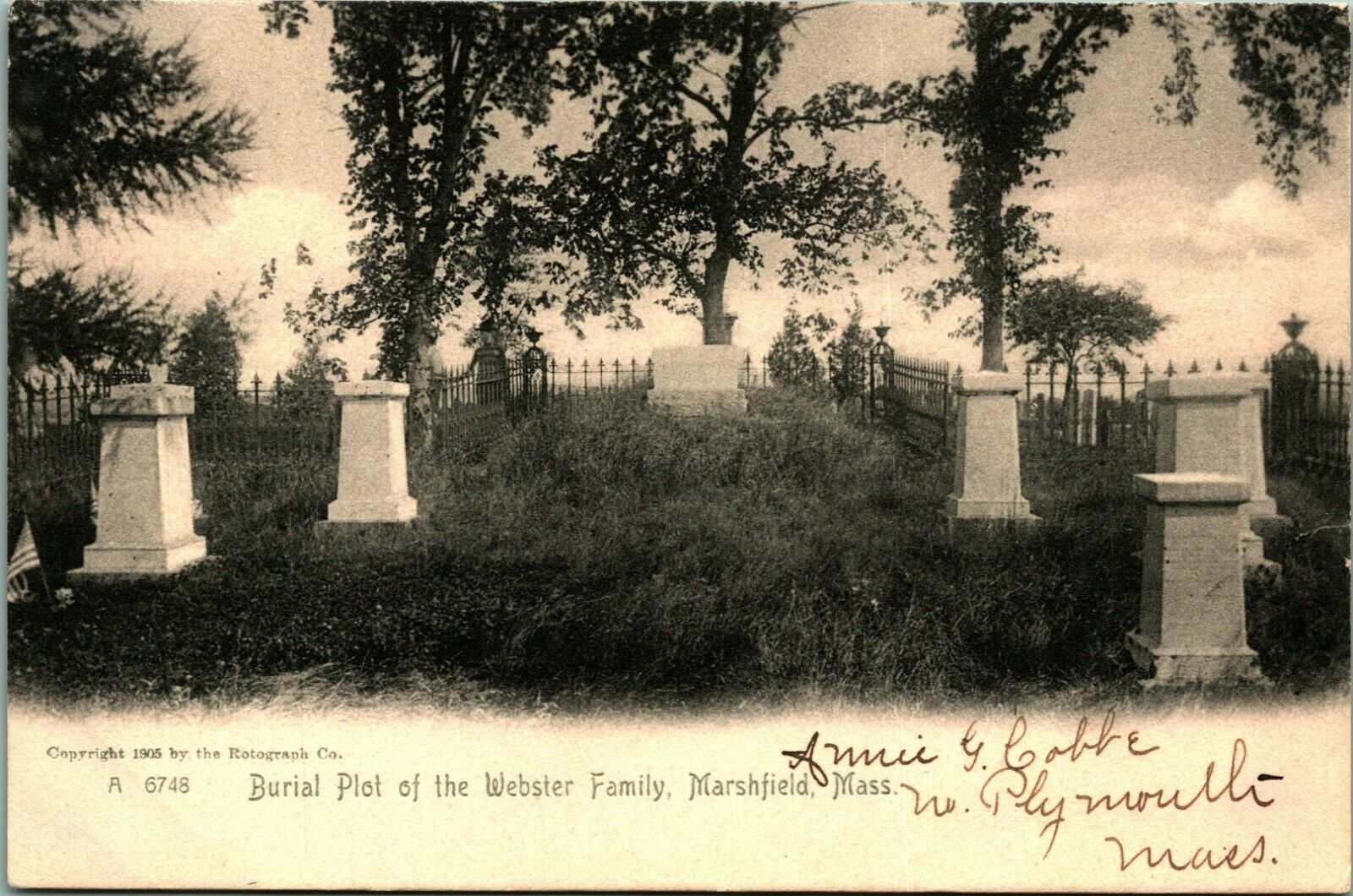 Burial Place of Webster Family Marshfield MA UNP UDB Rotograph Postcard C3