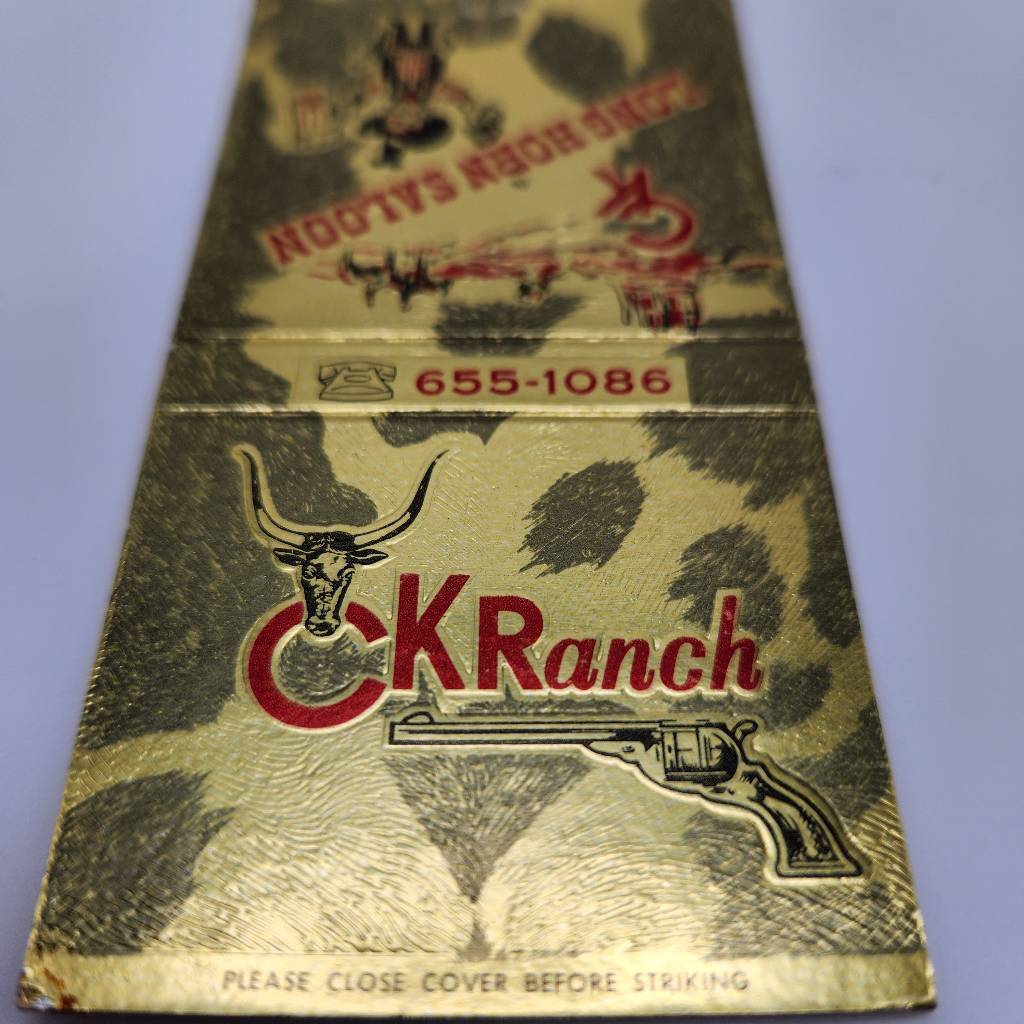 Vintage Matchcover CK Ranch Long Horn Saloon Wilmington Delaware 