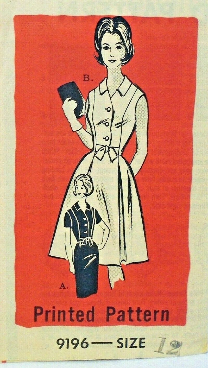 Vintage 1960s Anne Adams Pattern 9196 Shirtwaist Dress Full or Pencil Skirt 32\