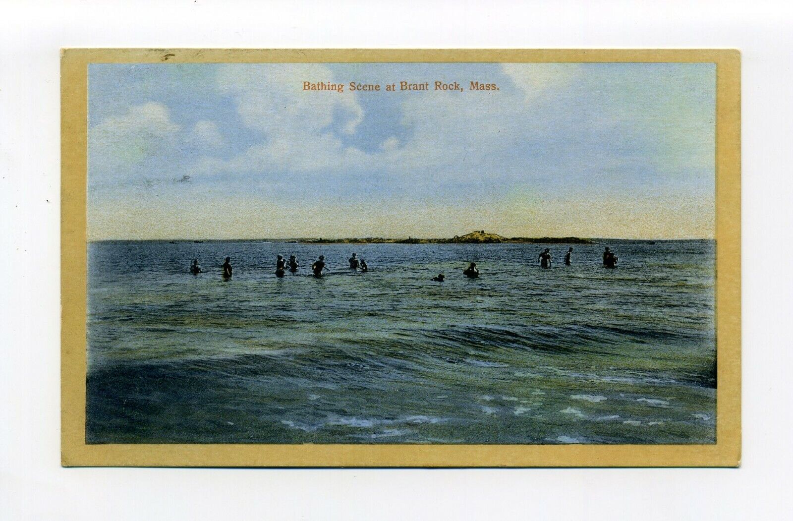 Brant Rock, Marshfield MA Mass 1911 postcard, people in water, Bathing Scene