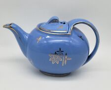 Vintage Periwinkle Cadet Blue & Gold Atomic Stars HALL Teapot #0749 GL, 6 Cup picture