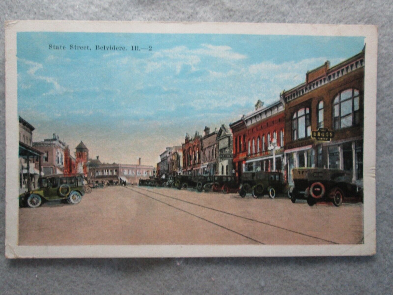 Antique State Street, Belvidere, Illinois Photo Postcard 1928  