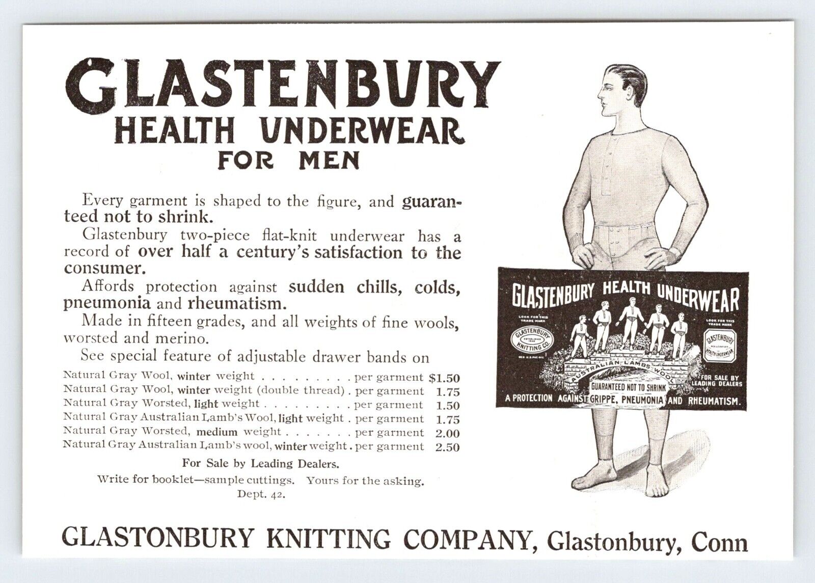 GLASTENBURY HEALTH UNDERWEAR FOR MEN Vintage 4.5\