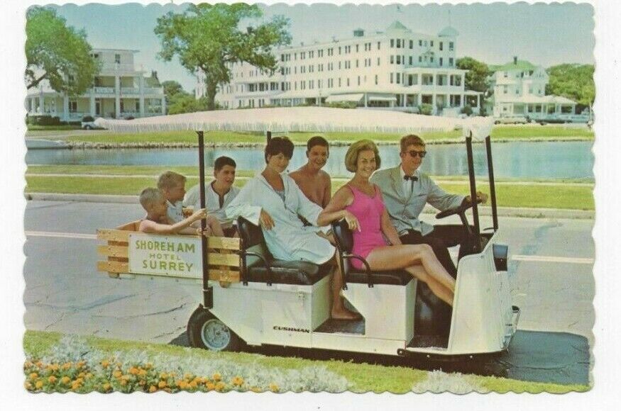 Shoreham Hotel, Spring Lake Beach, N.J., Postcard (Vintage Cushman Golf Cart)