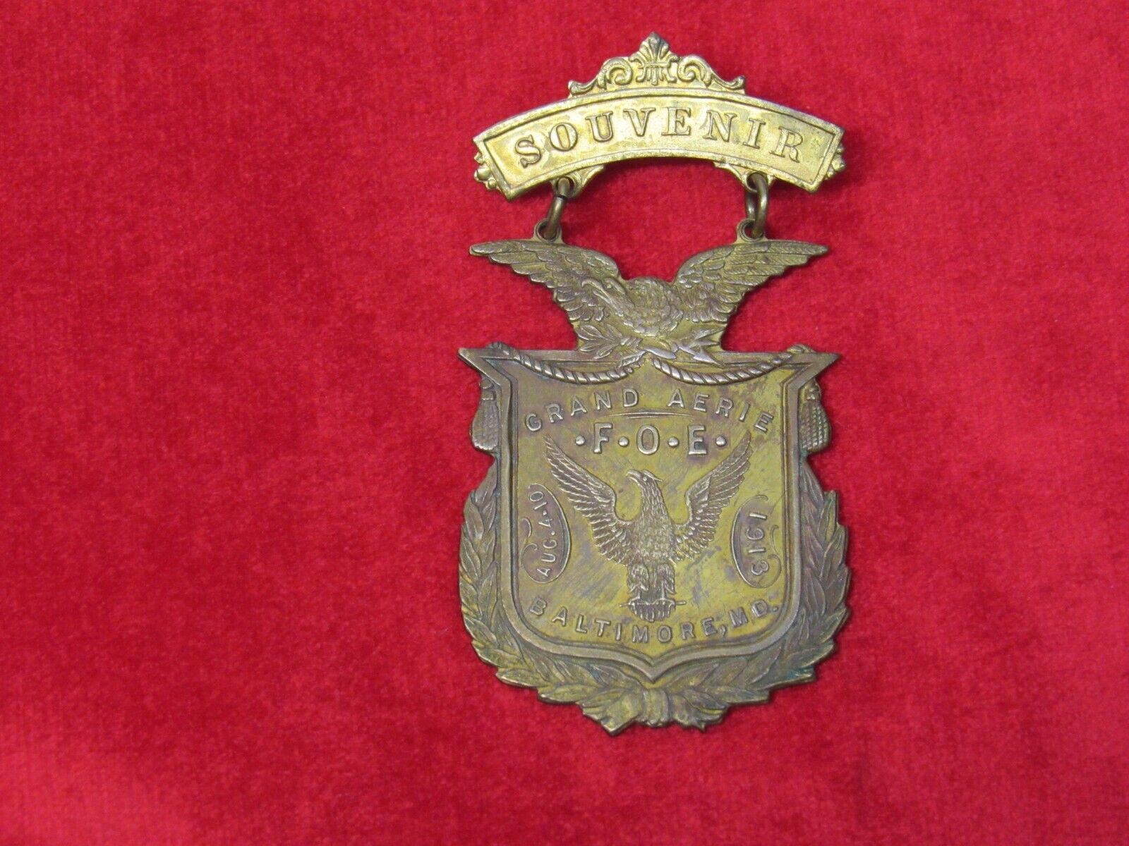 1913 Grand Aerie F.O.E. Fraternal Order Of Eagles Souvenir Badge Baltimore MD.