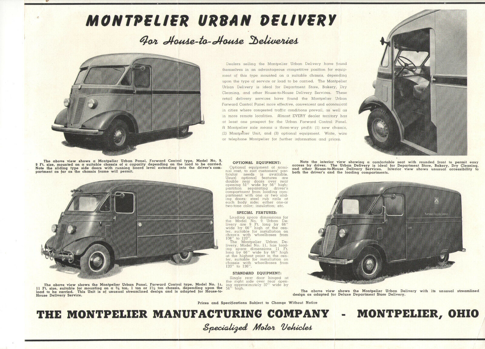 VINTAGE 1938 MONTPELIER MANUFACTURING CO DELIVERY TRUCK/VAN ADVERTISING BROCHURE