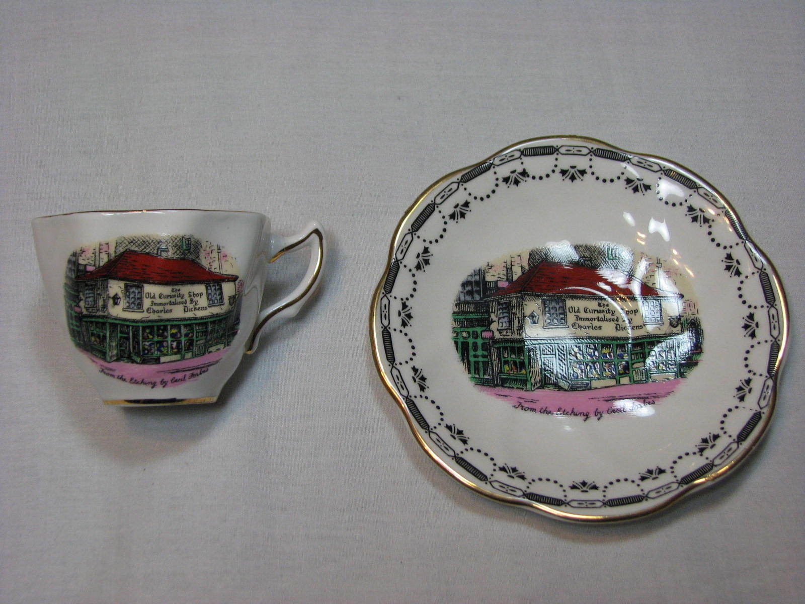 Rosina Charles Dickens Old Curiosity Shop Demitasse tea Cup Saucer Set ENGLAND