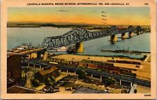 Louisville Municipal Bridge Between Jeffersonville Indiana And Kentucky Postcard picture