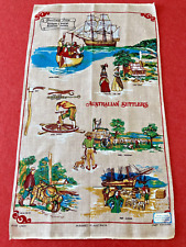 Vintage Linen Tea Towel Australian Settlers Sandgate Historical Society Pattern picture