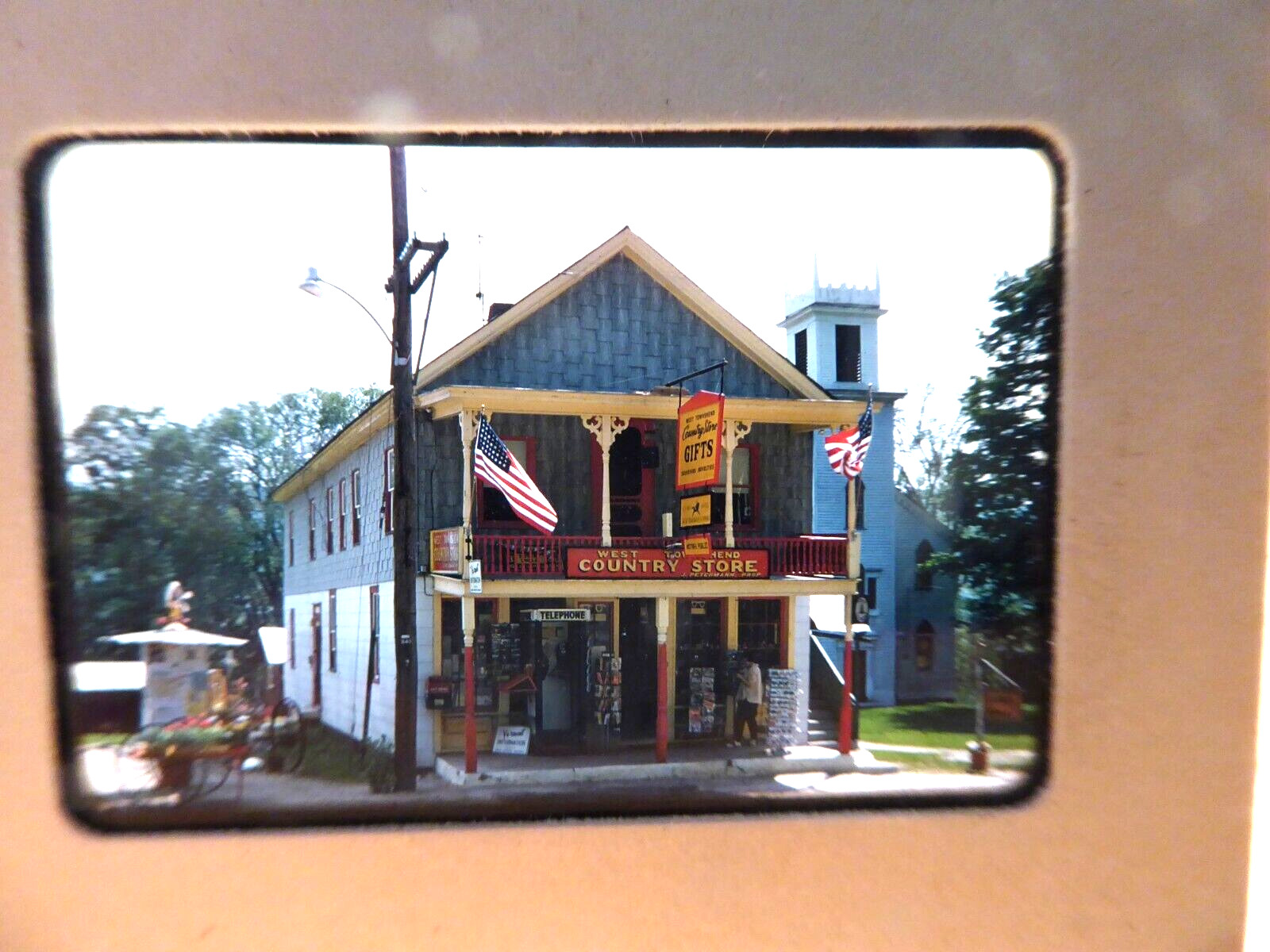 1959 West Townshend Vermont Country Store Kodak Red Border Slide Phone Booth