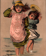 1882 J.D. Larkin Buffalo NY Boraxine Soap Trade Girls Wading in Ocean Seashore picture