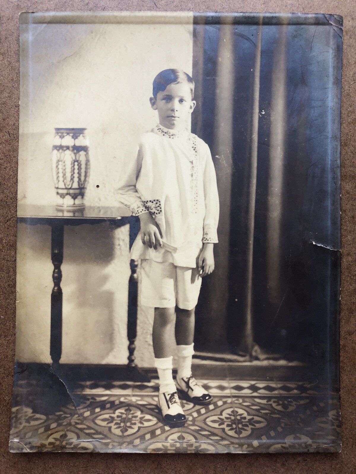Vintage Photo Young Boy Communion Day 1920s Giorgetti House Santurce Puerto Rico